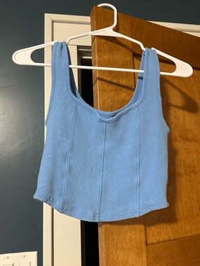 aerie Light Blue Ribbed Cropped Tank Top